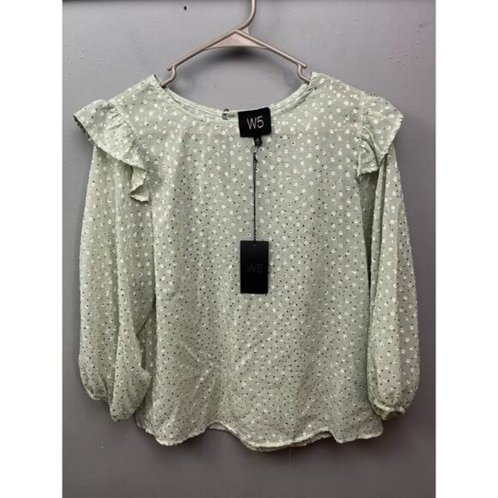 Anthropologie W5 Top Womens Small Swiss Dot Metallic Ruffled Balloon Sleeve‎ NEW